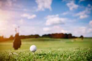 white golf ball on a green grass reduced file size n